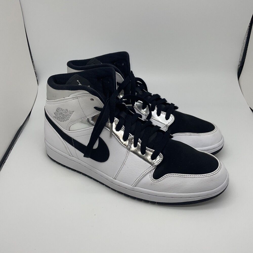 Air Jordan‎ 1 Mid SE, Think 16 Alternate, White/Metallic Silver/Black 11.5
